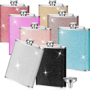 8oz Glitter Bling Hip Flask Stainless Steel Hip Flask with Never-Lose Cap and Funnel Leakproof Liquor Alcohol Flasks For Whiskey
