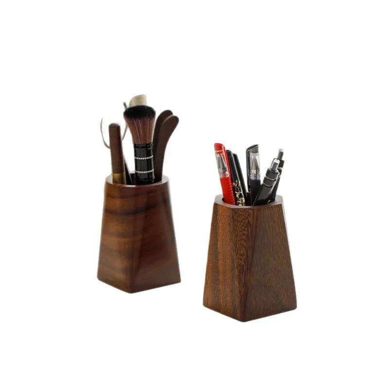 Walnut Wood Pen Holder Creative Solid Wood Storage Box Office Desk Decoration Pen Holder Walnut Wood Feel Light Luxury