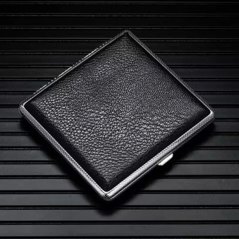 Cigarette Storage Cover Holder 20 Sticks Gift for Men's Leather Cigarette Box Cigar Case Metal Leather Smoking Accessories
