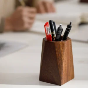 Walnut Wood Pen Holder Creative Solid Wood Storage Box Office Desk Decoration Pen Holder Walnut Wood Feel Light Luxury
