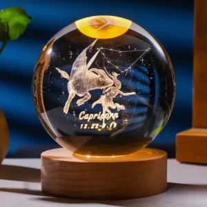 6cm 3D Crystal Ball Constellation Glass Planet Laser Engraved Birthday Gift Wooden Base Desktop Decor