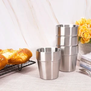 Stainless Steel Cups 6oz Set of 2 Metal Drinking Cups 10oz Stackable Double Wall 304 Metal Insulated Drinking Cup for Home Party