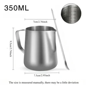 350ml Stainless Steel Milk Frother with Latte Art Needle Espresso Measuring Cup 304Stainless Steel Milk Pitcher Barista Tool Mug
