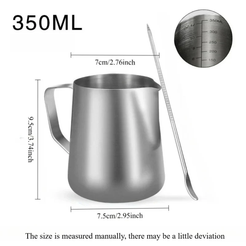 350ml Stainless Steel Milk Frother with Latte Art Needle Espresso Measuring Cup 304Stainless Steel Milk Pitcher Barista Tool Mug