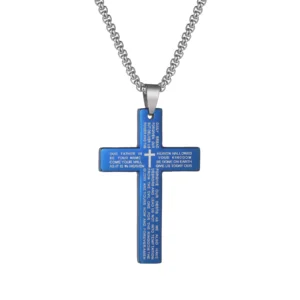 Christian Jesus Cross Necklace For Men Women Stainless Steel Chains Choker Religion Blue Pendants Jewelry Prayer Baptism Gifts
