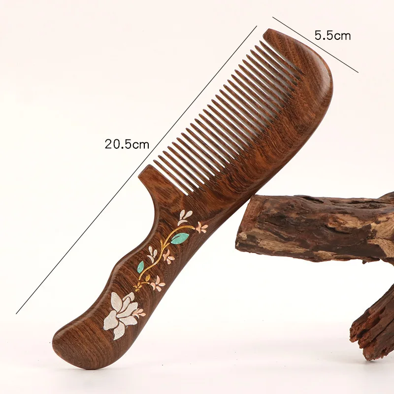 Black Ebony Wood Comb Colorful Massage Comb Head Meridian Ebony Wood Static Home Hair Care Gift Engraving Wholesale