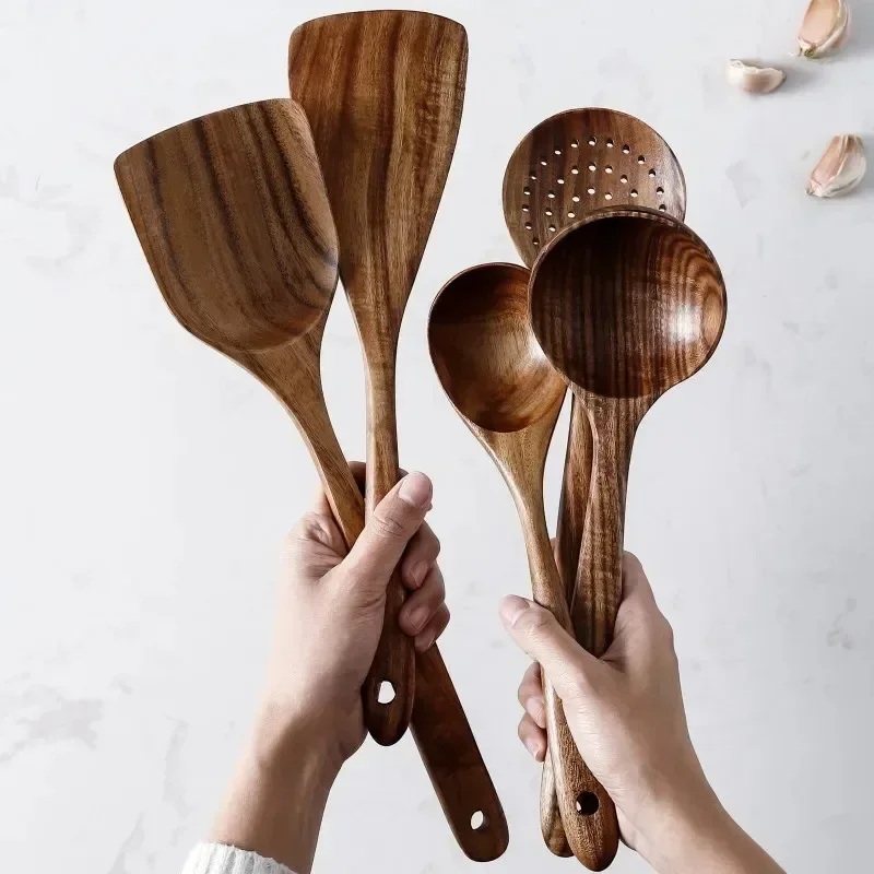 Wooden Spoon Natural Wooden Tableware Teak Wood Nanmu Super Long Cooking Spoon Kitchen Utensils for Cooking Kitchen Tools