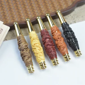 Double Filter Red Sandalwood Smoke Pipe Carved Dragon Mouth Real Wood Cleaning Friendly Compact And Durable Smoking Accessory