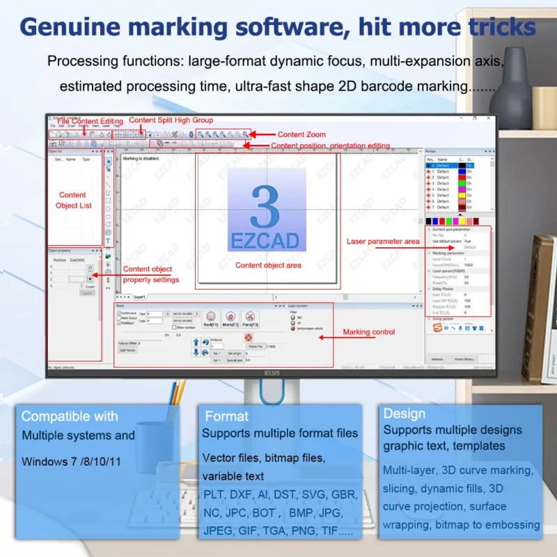 Sd022c1fa3939479aa53518d8c3845b3f0.webp US Stock 2.5D Ezcad3 JPT MOPA 100W Fiber Laser Engraver Fiber Laser Marking Machine 3D Fiber Laser 110X110MM DDP TO EU