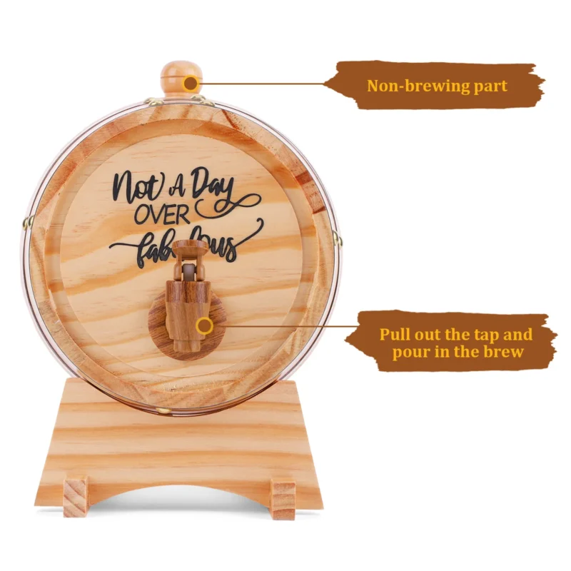 3L Wooden Whiskey Barrel with Stand Bung and Spigot Wine Barrel Whiskey Barrel Dispenser for Cocktails Bourbon Rum Tequila Beer