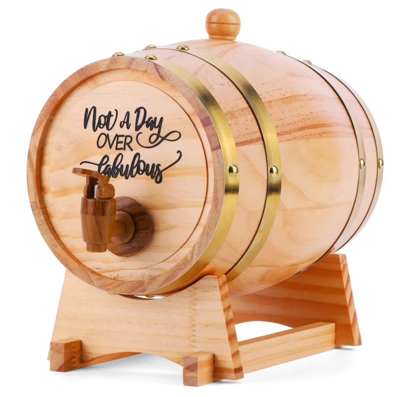 3L Wooden Whiskey Barrel with Stand Bung and Spigot Wine Barrel Whiskey Barrel Dispenser for Cocktails Bourbon Rum Tequila Beer