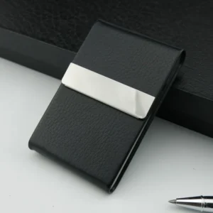 Business Card Holder PU Leather & Stainless Steel Business Card Case for Men Women Slim Name Cards Holder RFID Magnetic Closure