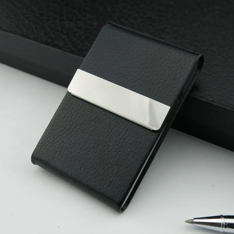 Business Card Holder PU Leather & Stainless Steel Business Card Case for Men Women Slim Name Cards Holder RFID Magnetic Closure
