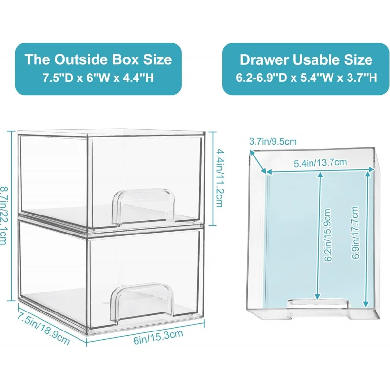 Sd2218d3d8f82425f9a209b069624ba4d7.webp Household2-3-4Pack of Transparent Stackable Storage Boxes Drawer-Type Bathroom Makeup Room Kitchen Storage Organizer Plastic Box