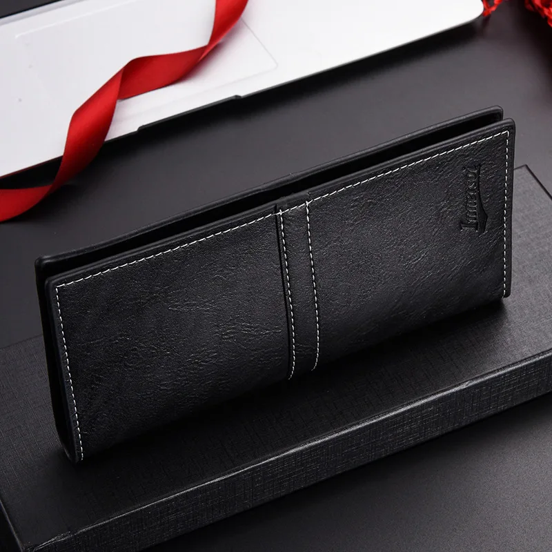 Men's Leather Wallet ID Card Holder Purse Checkbook Long Clutch Bifold Business Money Bag Man Wallets Cartera Hombre Carteras