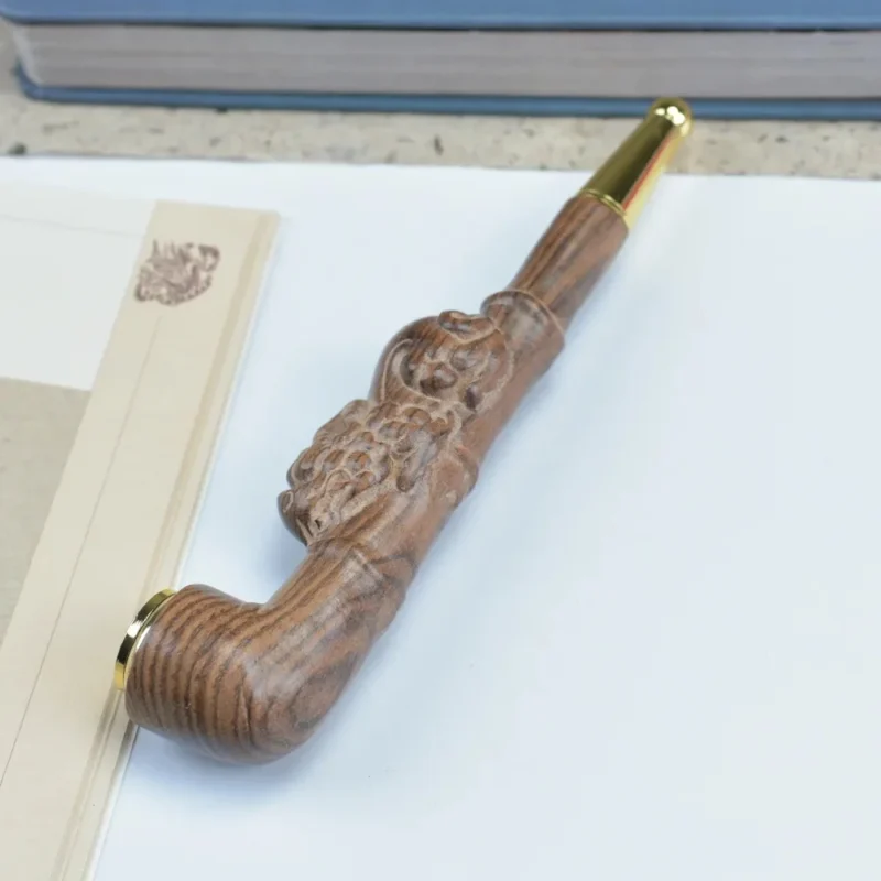 Double Filter Red Sandalwood Smoke Pipe Carved Dragon Mouth Real Wood Cleaning Friendly Compact And Durable Smoking Accessory