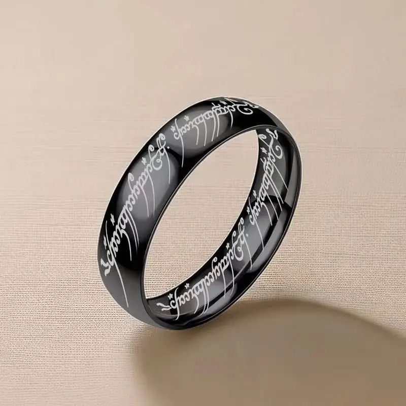 Carved Engraving Rings for Men Gold Plated Stainless Steel Master Ring Jewelry Gifts One Ring of Power Black Ring LOvers Women