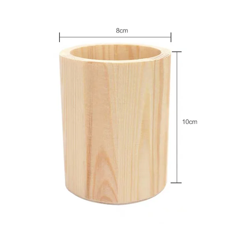 Pencil Holder Office Desk Wood Square/Round/Hexagon Pen Holder Pen Pot Cup Case Container Stationery Storage Organiser Supplies
