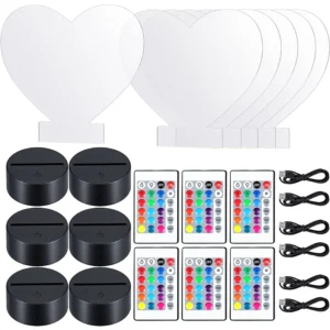 6 Sets DIY 3D Night LED Light Lamp Including 6 Light Display Stands And Clear Acrylic Sheets With Remote And USB Cables For Room