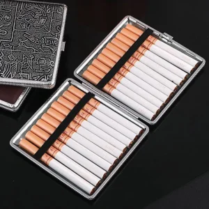Cigarette Storage Cover Holder 20 Sticks Gift for Men's Leather Cigarette Box Cigar Case Metal Leather Smoking Accessories