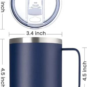 12oz Coffee Mug with Handle Sliding Lid,Stainless Steel Travel Tumbler Cup Double Insulated Camping Cup for Hot & Cold Drink Tea