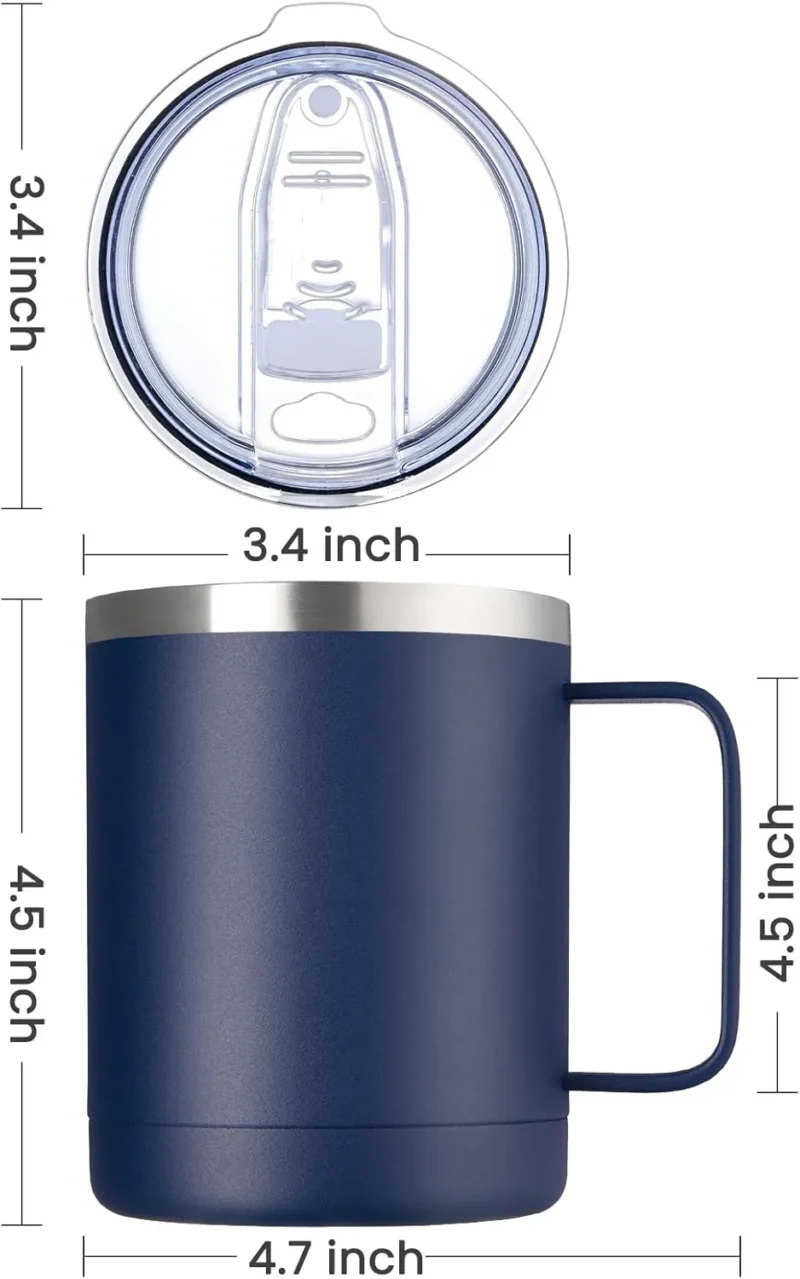 12oz Coffee Mug with Handle Sliding Lid,Stainless Steel Travel Tumbler Cup Double Insulated Camping Cup for Hot & Cold Drink Tea