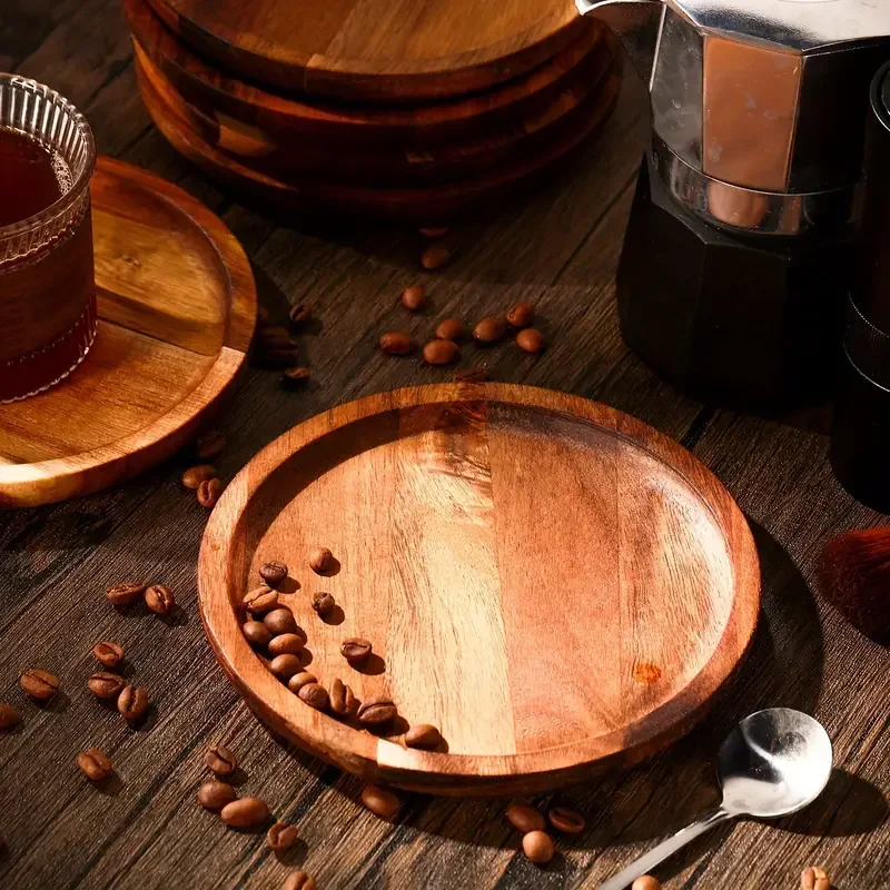 Wood Dinner Plates 5.9 Inch Round Wooden Plates Lightweight Classic Plate Handmade Serving Tray for Dishes Snack Food Gift