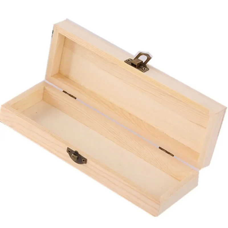 Rectangle Wooden Pencil Box Makeup Organizer Pen Container Stationery Box Plain Desktop Wooden Storage Box Student Gift