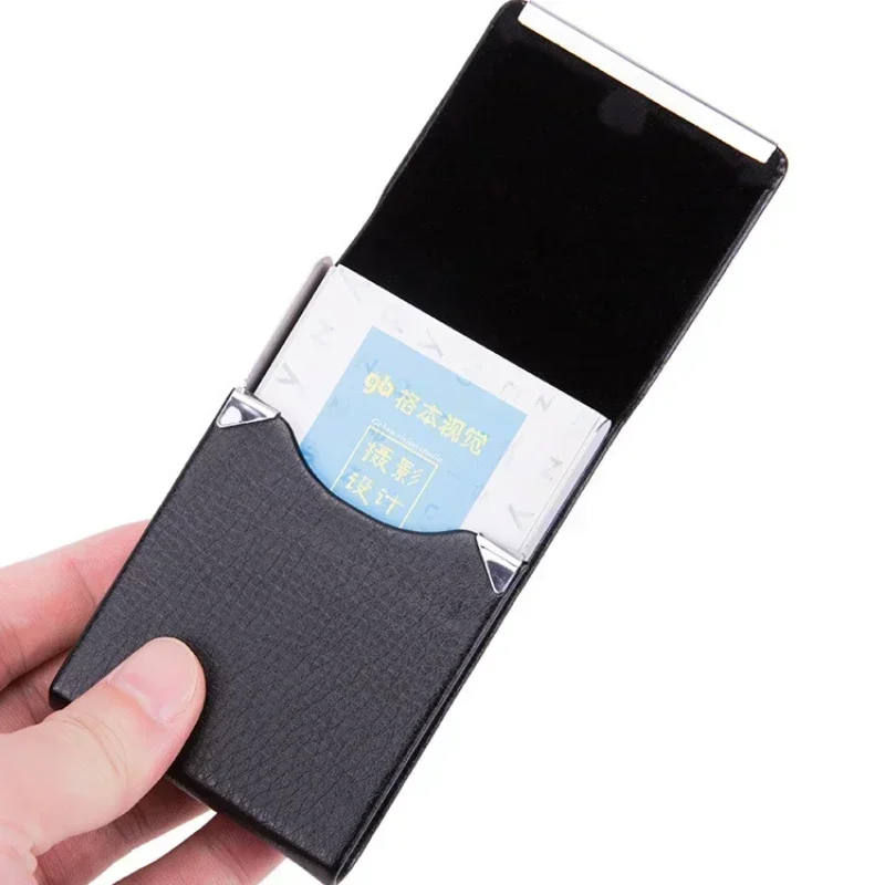 Men Postcard Box Business Multifunction Card Holder Case PU Leather Metal Pocket Holder with Magnetic Shut Cigarette Wallet Case