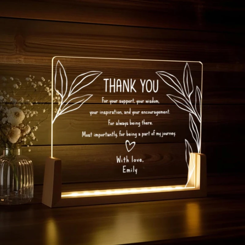 Personalized Thank You Acrylic Plaque LED Light Custom Appreciation Gift For Mentor Teacher Employee Friend And Loved Ones