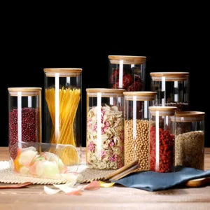 Glass Food Storage Jars with Airtight Bamboo Lid Food Container for Coffee Beans Tea Leaves Cookies Nuts Cereal Storage Canister