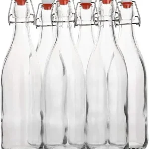Flip Top Glass Bottles 1L (33oz) Pack of 6 – Airtight Swing Top for Kombucha, Beer, Soda, Water, Oil, Vinegar – Leak Proof Clear