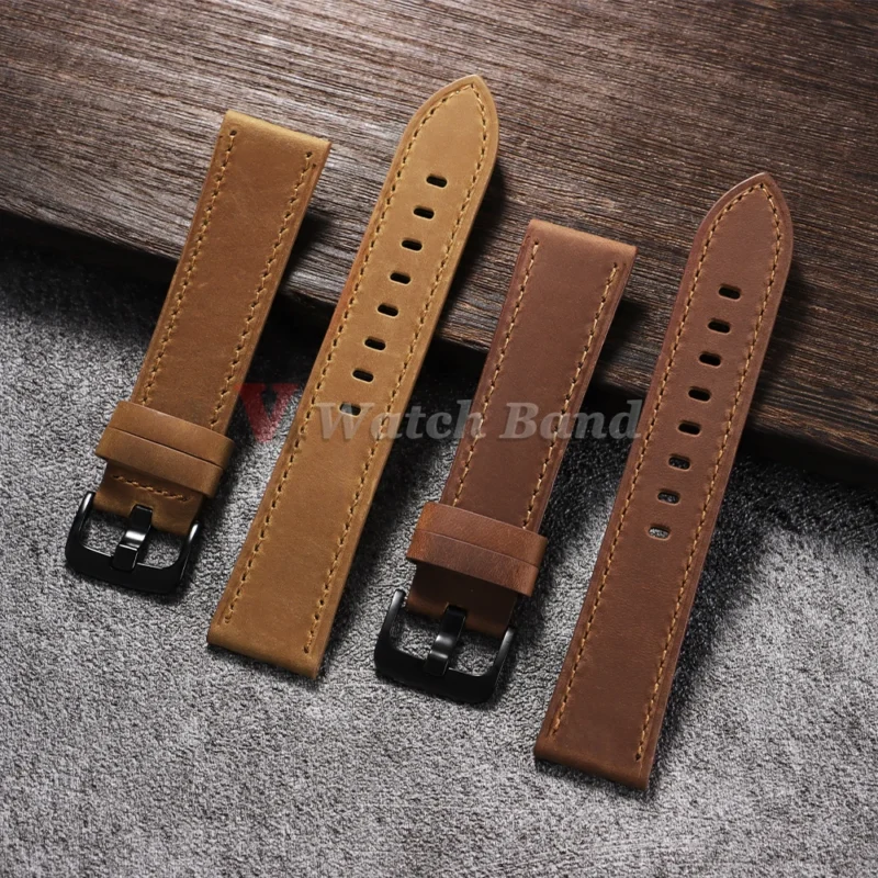 Sdcb06caed661488593ad4813b0ff4214I.webp Leather Watch Band Strap 18mm 20mm 22mm 24mm Sport Vintage Leather Men Women Watchband Stainless Steel Buckle Watch Accessories