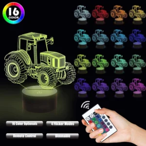 Car,Truck,Tractor,Excavator 3D Night Light LED Touch Illusion Table Lamp Baby Bedroom Decor Gift Lamps for Christmas Birthday