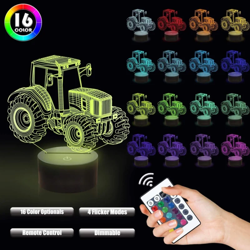 Car,Truck,Tractor,Excavator 3D Night Light LED Touch Illusion Table Lamp Baby Bedroom Decor Gift Lamps for Christmas Birthday