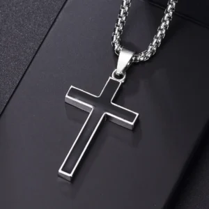 Christian Jesus Cross Necklace For Men Women Stainless Steel Chains Choker Religion Blue Pendants Jewelry Prayer Baptism Gifts