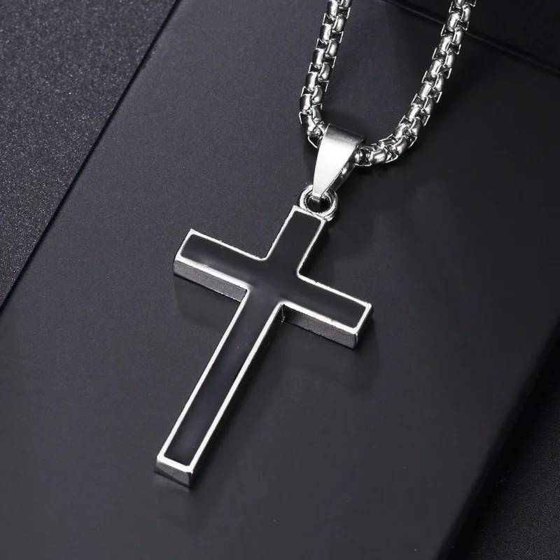 Christian Jesus Cross Necklace For Men Women Stainless Steel Chains Choker Religion Blue Pendants Jewelry Prayer Baptism Gifts