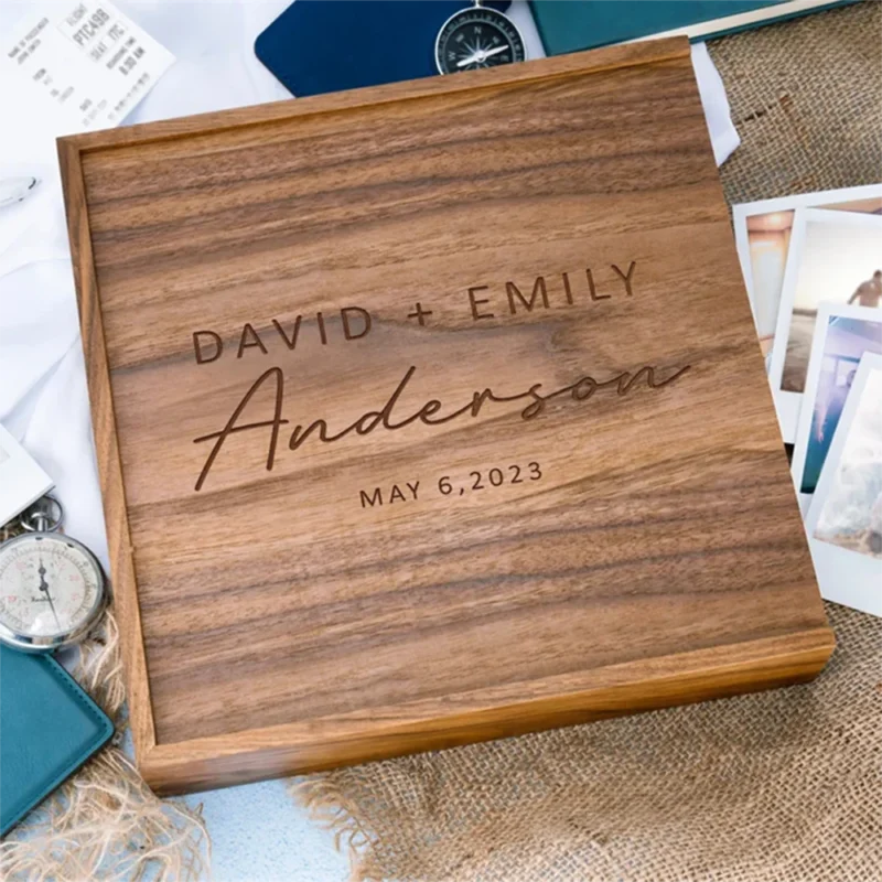 Free Custom Walnut Maple Wood Storage Box Photography Jewelry Wedding Gift Album USB Box Natural Wooden Case 16.9X16.9X3.5cm