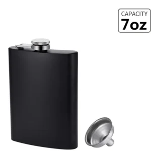 LMETJMA Matte Black Hip Flask for Liquor Stainless Steel Leak proof with Funnel Flask set Drinking Whiskey Flask KC0454