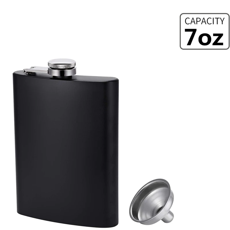 LMETJMA Matte Black Hip Flask for Liquor Stainless Steel Leak proof with Funnel Flask set Drinking Whiskey Flask KC0454