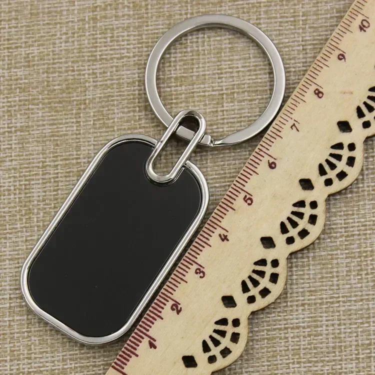 Custom Logo Name Metal Black Keychain Personalized Keyring Plate Laser Marking Engraving Stainless Steel Key Chain Ring Gift