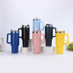 304 Stainless Steel Insulated Cup with Straw 40oz Colorful Thermal Cup Handle Tumbler Sports Winter Water Drinking Bottle