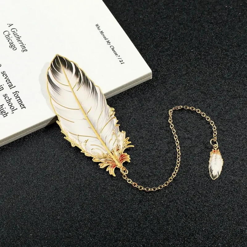 Exquisite Metal Metal Bookmark Feather Shape With Feather Pendant Reading Book Clip Pagination Mark Book Lovers Writers Readers