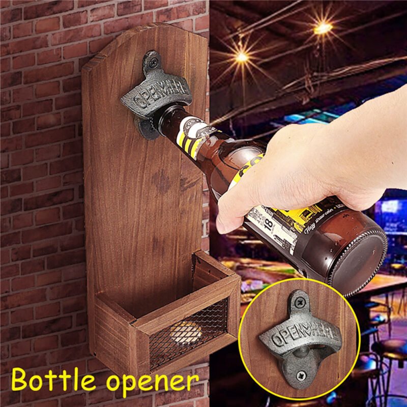 Counter Bottle Opener Wooden Wall Mounted Bottle Opener Creativity Beer Glass Bottle Opener Household Kitchen Bar Tools