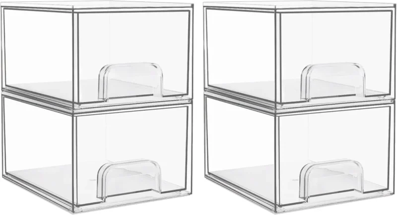 Se6ccc17676cc482b84cf3978fa25404bm.webp Household2-3-4Pack of Transparent Stackable Storage Boxes Drawer-Type Bathroom Makeup Room Kitchen Storage Organizer Plastic Box