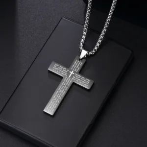 Christian Jesus Cross Necklace For Men Women Stainless Steel Chains Choker Religion Blue Pendants Jewelry Prayer Baptism Gifts