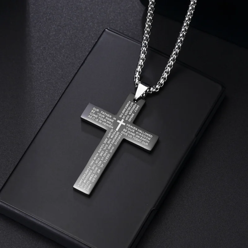 Christian Jesus Cross Necklace For Men Women Stainless Steel Chains Choker Religion Blue Pendants Jewelry Prayer Baptism Gifts