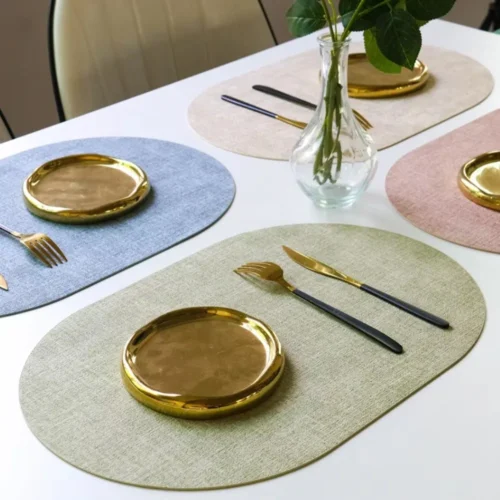 1/4/6pcs Decoration Oval Gift Placemats Heat Resistant Thick Faux Leather Non-Slip Table Mats Pad for Kitchen Coffee Dining Room