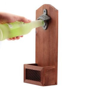 Counter Bottle Opener Wooden Wall Mounted Bottle Opener Creativity Beer Glass Bottle Opener Household Kitchen Bar Tools