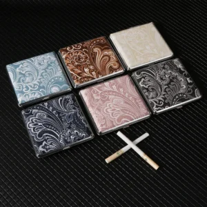 New Classic Leather Pattern Rubber Band Style Coarse 20 Cigarettes Box For Men Portable And Lightweight Metal Cigarette Box